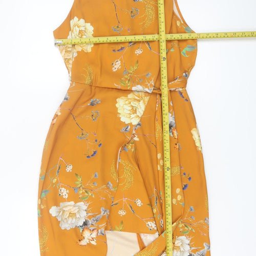 River Island Women's Yellow Floral High Neck Wrap Dress Size 10
