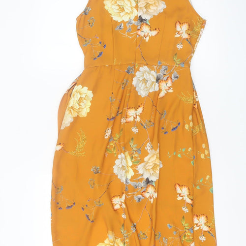 River Island Women's Yellow Floral High Neck Wrap Dress Size 10