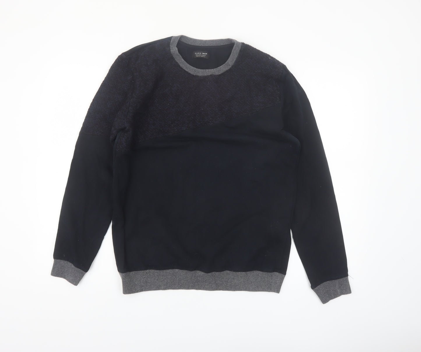 Zara Man Black & Grey Knit Pullover Sweatshirt Men's L