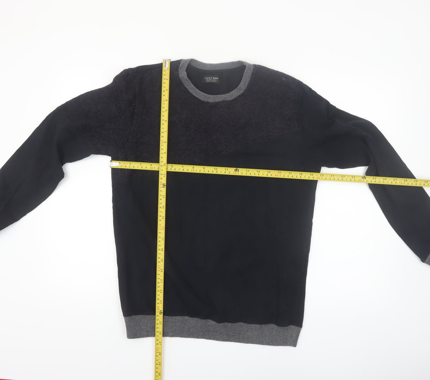 Zara Man Black & Grey Knit Pullover Sweatshirt Men's L