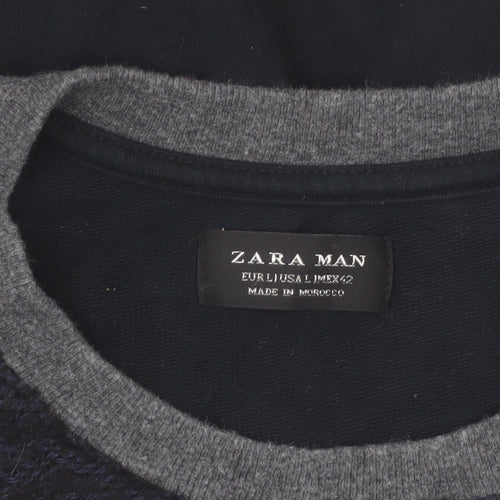 Zara Man Black & Grey Knit Pullover Sweatshirt Men's L