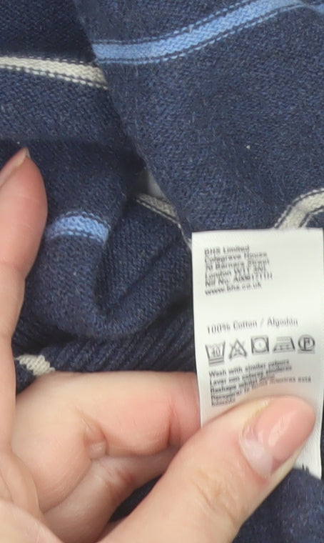 Atlantic Bay Men's Blue Striped Henley Jumper Size S Cotton Knit