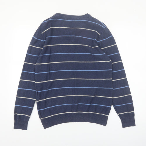Atlantic Bay Men's Blue Striped Henley Jumper Size S Cotton Knit