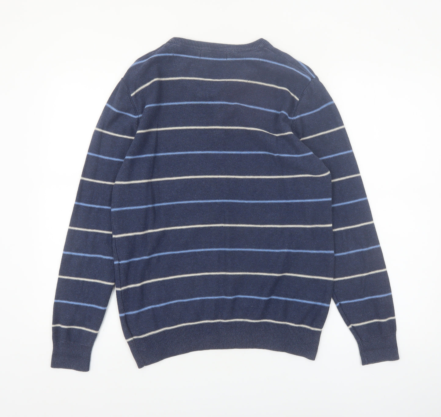 Atlantic Bay Men's Blue Striped Henley Jumper Size S Cotton Knit