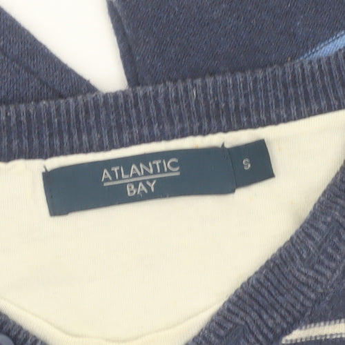 Atlantic Bay Men's Blue Striped Henley Jumper Size S Cotton Knit