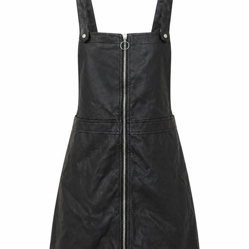 H&M Divided Women's Black PU Pinafore Dress Size 8 Petite Zip Front
