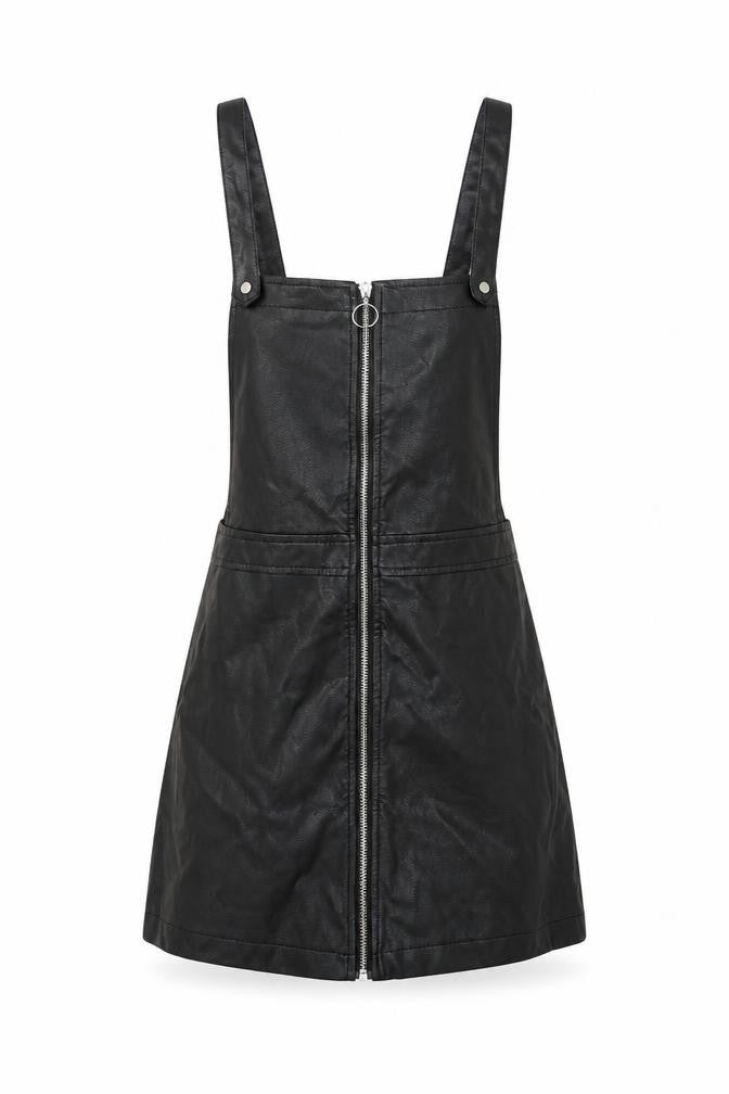 H&M Divided Women's Black PU Pinafore Dress Size 8 Petite Zip Front