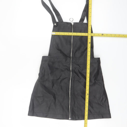 H&M Divided Women's Black PU Pinafore Dress Size 8 Petite Zip Front