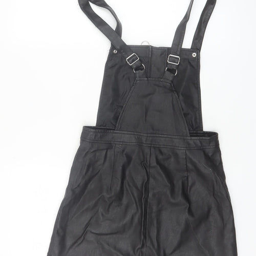 H&M Divided Women's Black PU Pinafore Dress Size 8 Petite Zip Front