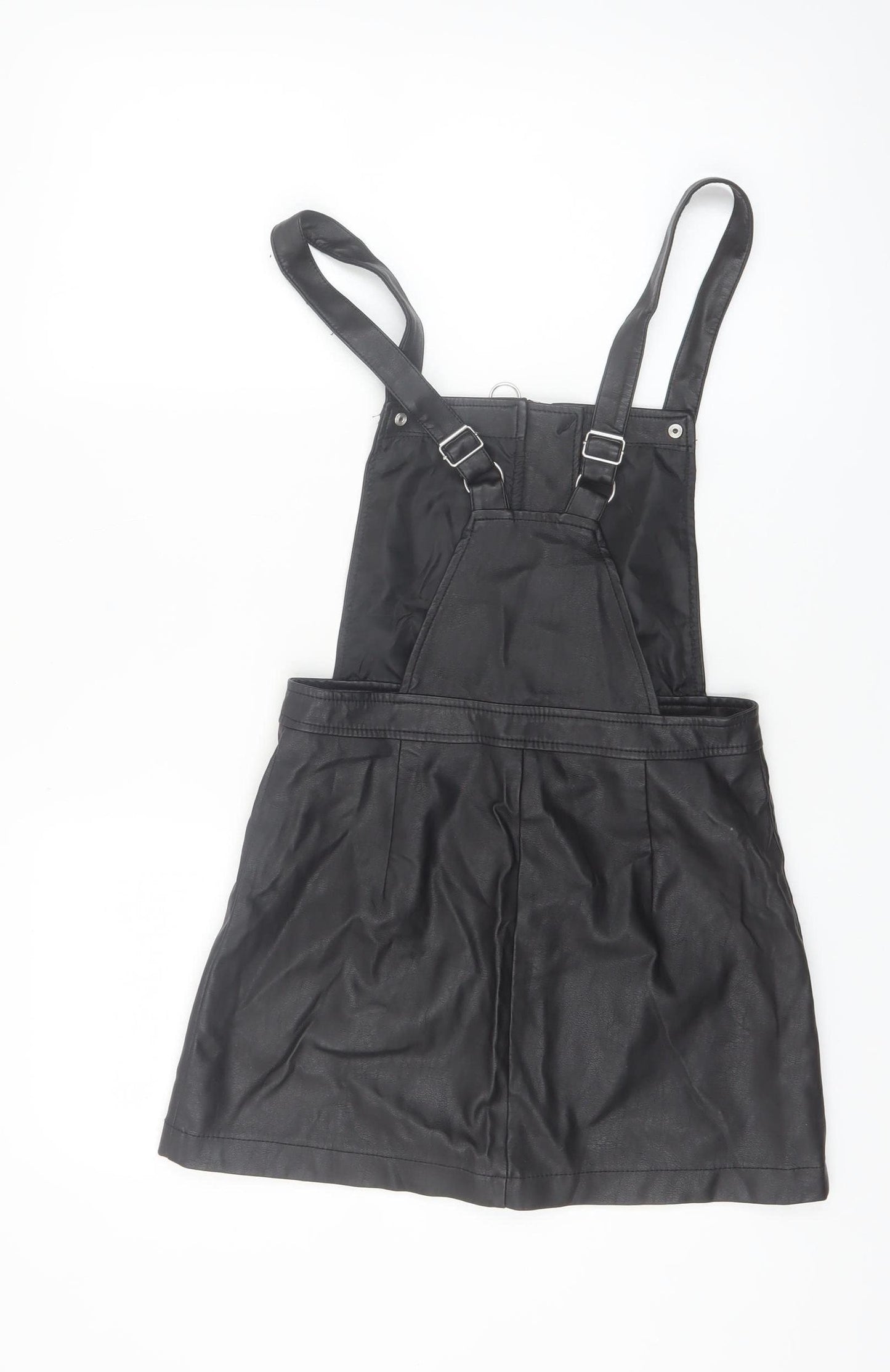 H&M Divided Women's Black PU Pinafore Dress Size 8 Petite Zip Front