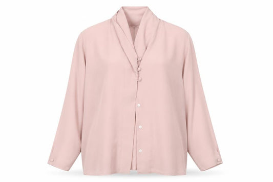 Front view of Sasha Women Pink Chiffon Long Sleeve Blouse, size 10