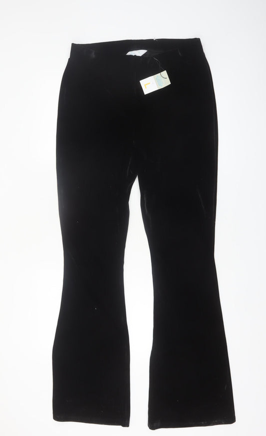 Primark Womens Black Velvet Flared Stretch Trousers Size L