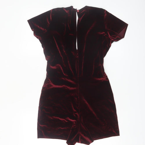 Boohoo Womens Red Velvet Short Sleeve V-Neck Playsuit Size 8