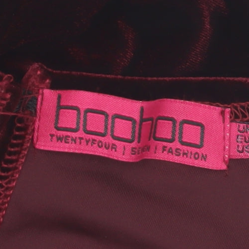 Boohoo Womens Red Velvet Short Sleeve V-Neck Playsuit Size 8