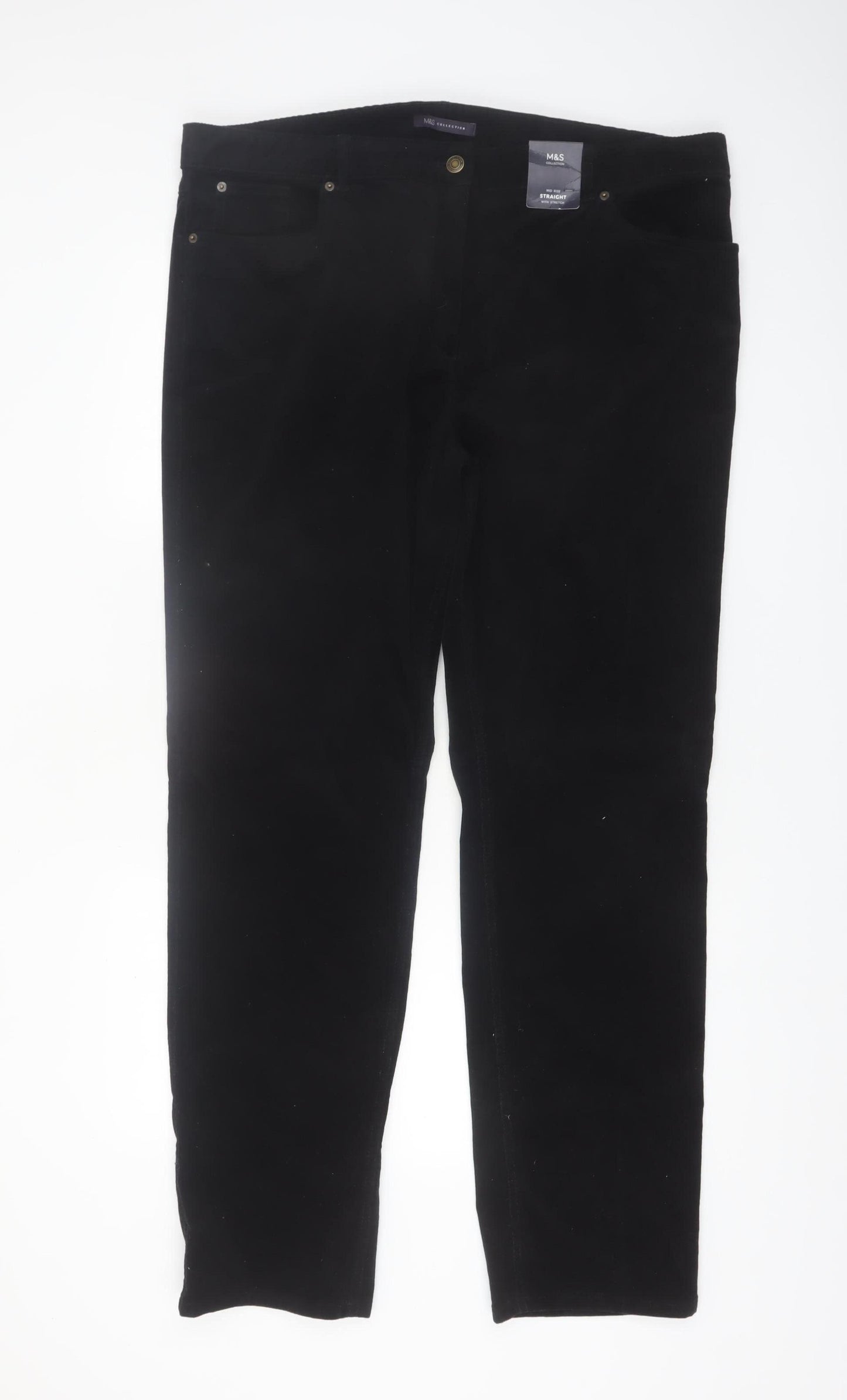 Marks and Spencer Women's Black Size 20 Long Straight Trousers