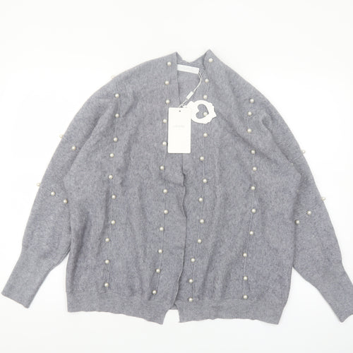 Holity Womens Grey Beaded Knit Cardigan Size S