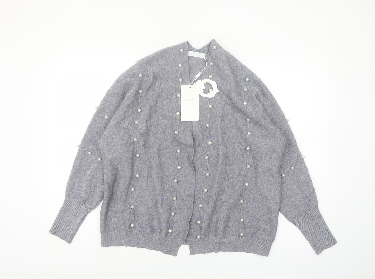 Holity Womens Grey Beaded Knit Cardigan Size S