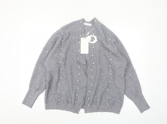 Holity Womens Grey Beaded Knit Cardigan Size S