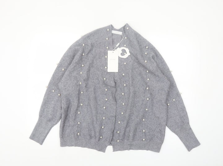 Holity Womens Grey Beaded Knit Cardigan Size S