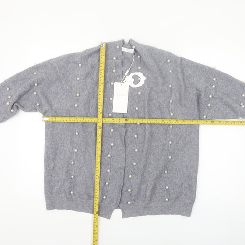 Holity Womens Grey Beaded Knit Cardigan Size S