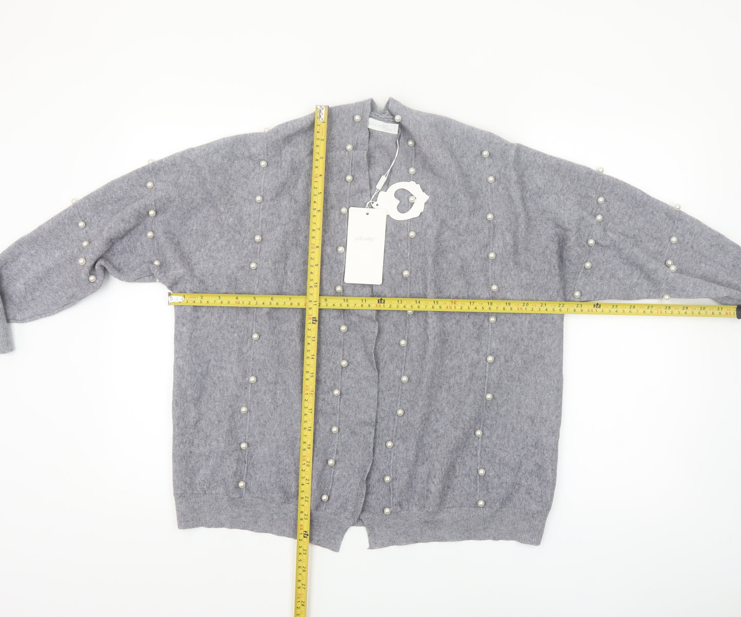 Holity Womens Grey Beaded Knit Cardigan Size S
