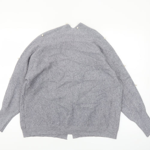 Holity Womens Grey Beaded Knit Cardigan Size S