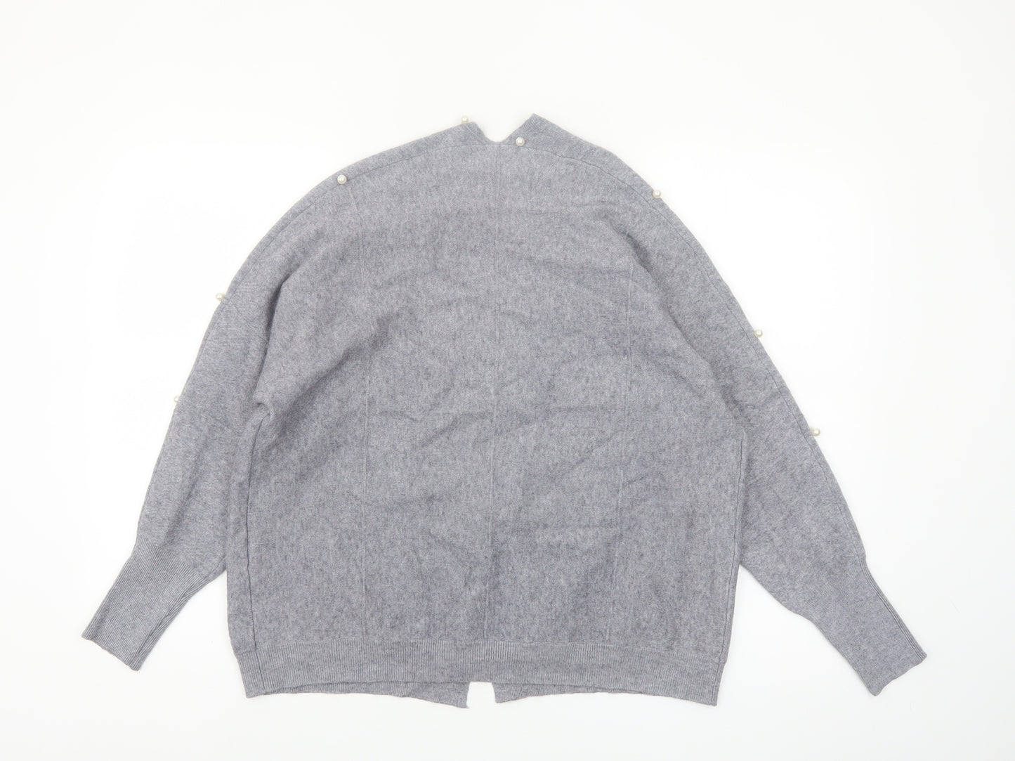 Holity Womens Grey Beaded Knit Cardigan Size S