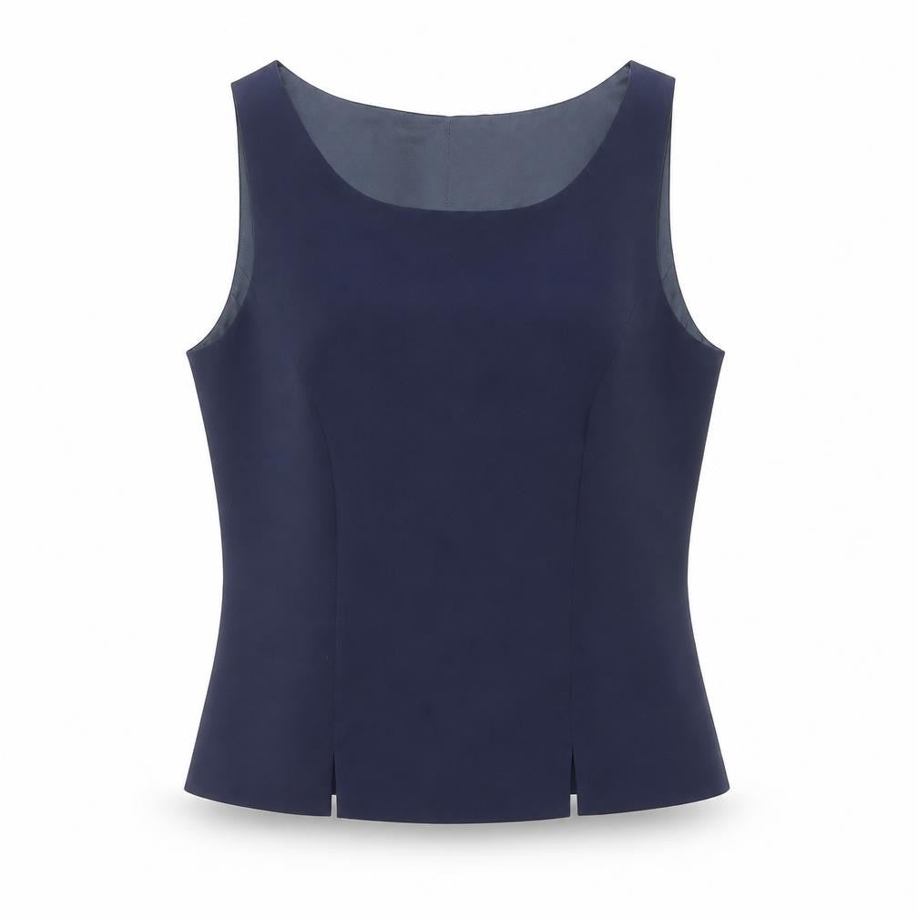 Front view of Le Soir Women’s Blue Sleeveless Formal Blouse, size UK 10