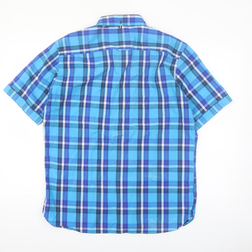 Marks and Spencer Blue Harbour Men's Blue Check Short Sleeve Cotton Shirt M