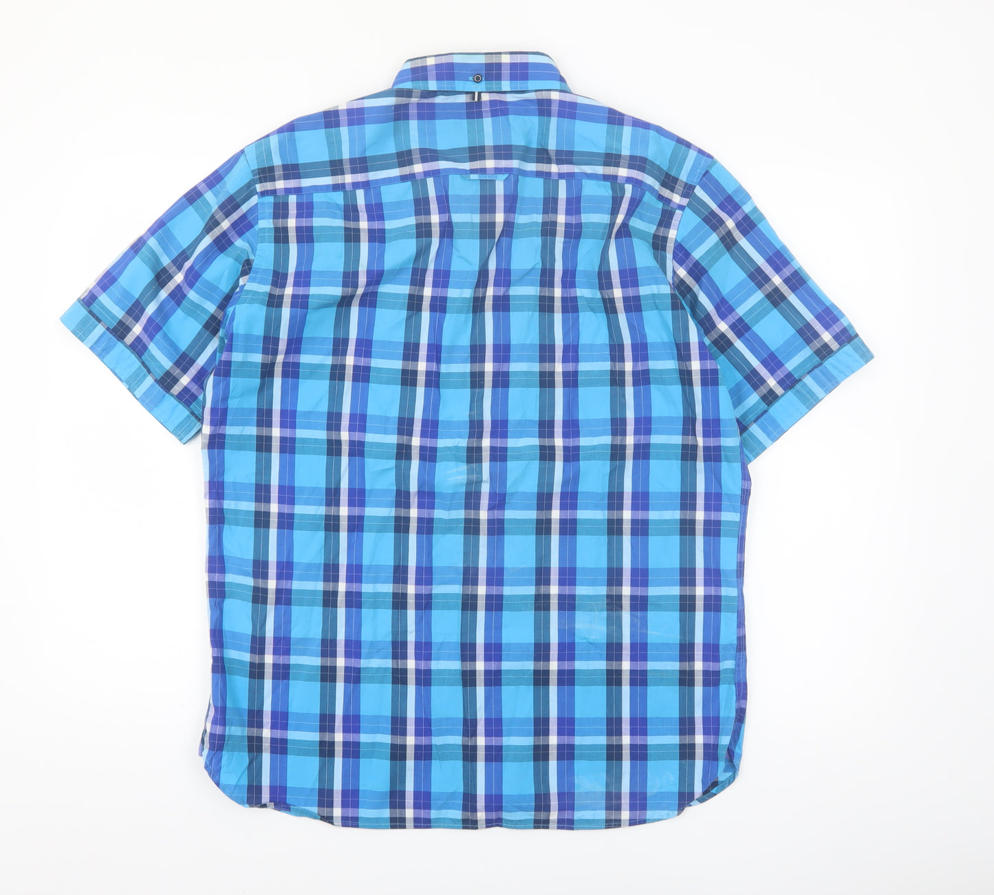 Marks and Spencer Blue Harbour Men's Blue Check Short Sleeve Cotton Shirt M