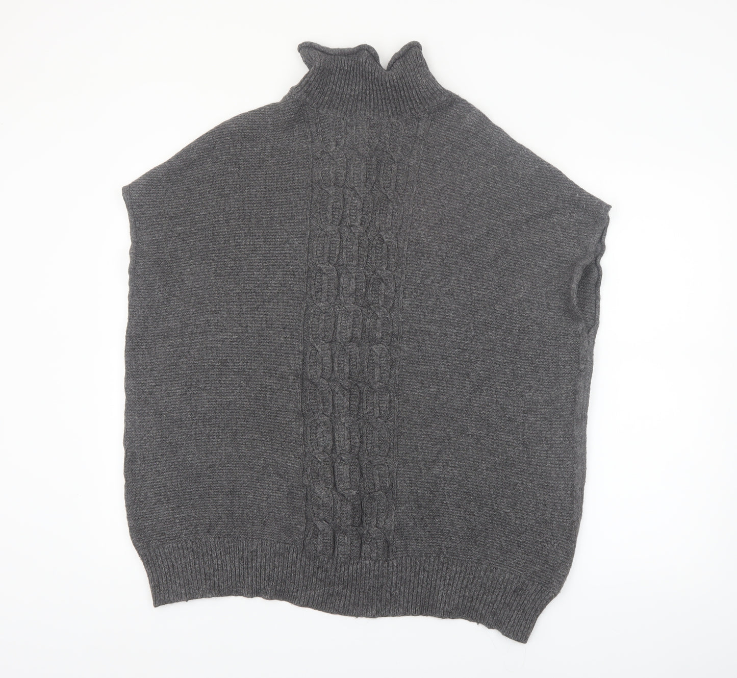 Rachel Roy Womens Grey Roll Neck Sleeveless Cable Pullover Jumper L