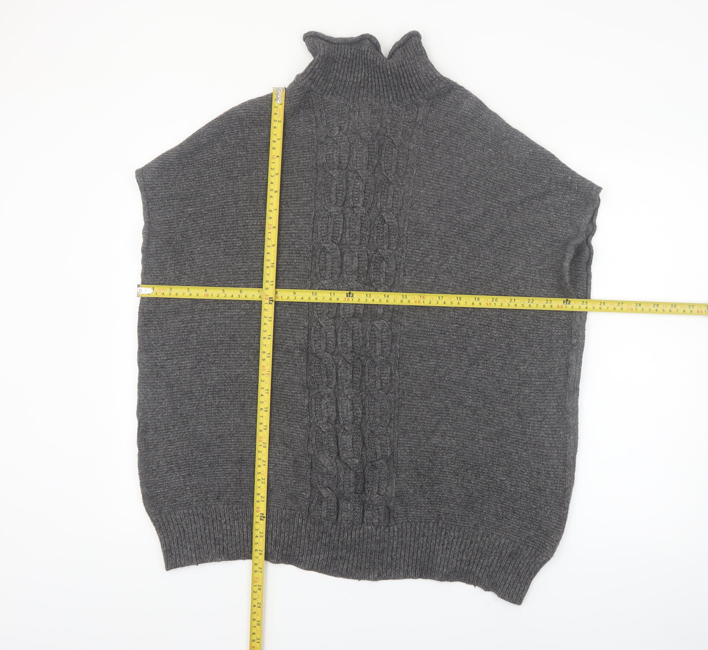 Rachel Roy Womens Grey Roll Neck Sleeveless Cable Pullover Jumper L