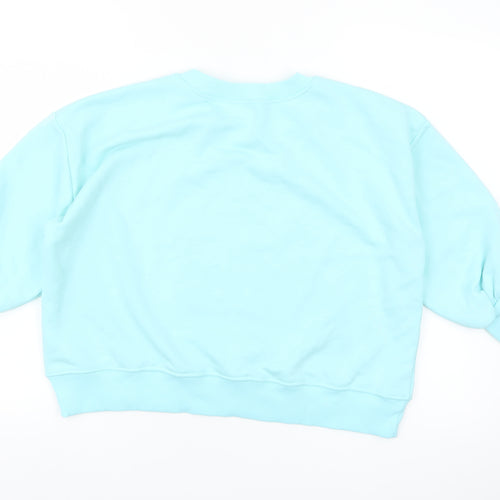 Fashion House Women Blue Crew Neck Pullover Sweatshirt Rhinestone Queen Design Size M