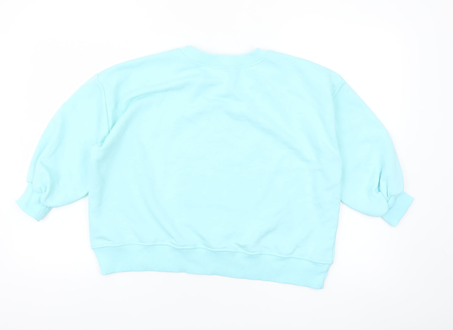 Fashion House Women Blue Crew Neck Pullover Sweatshirt Rhinestone Queen Design Size M