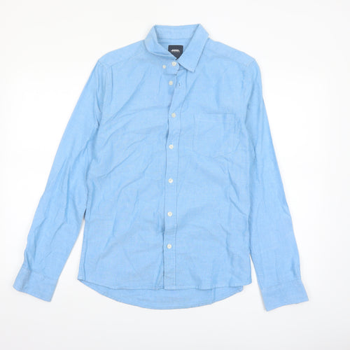 Burton Menswear London Blue Cotton Linen Button-Up Shirt Men S