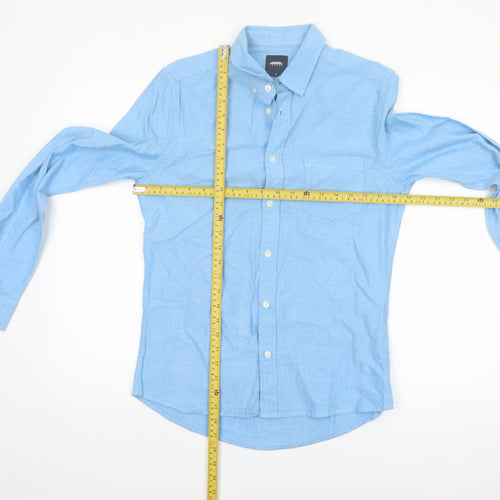 Burton Menswear London Blue Cotton Linen Button-Up Shirt Men S