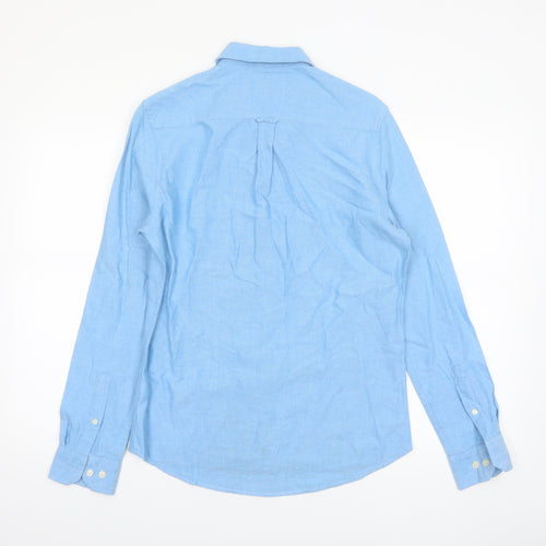 Burton Menswear London Blue Cotton Linen Button-Up Shirt Men S