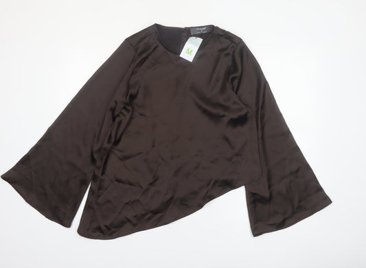 Primark Women’s Brown Satin Tunic Blouse Long Sleeve Size M