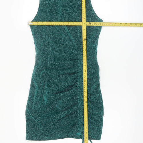 Saint Genies Women’s Green Glitter Ruched Bodycon Sleeveless Dress UK 6