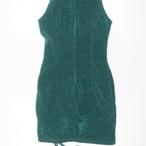 Saint Genies Women’s Green Glitter Ruched Bodycon Sleeveless Dress UK 6