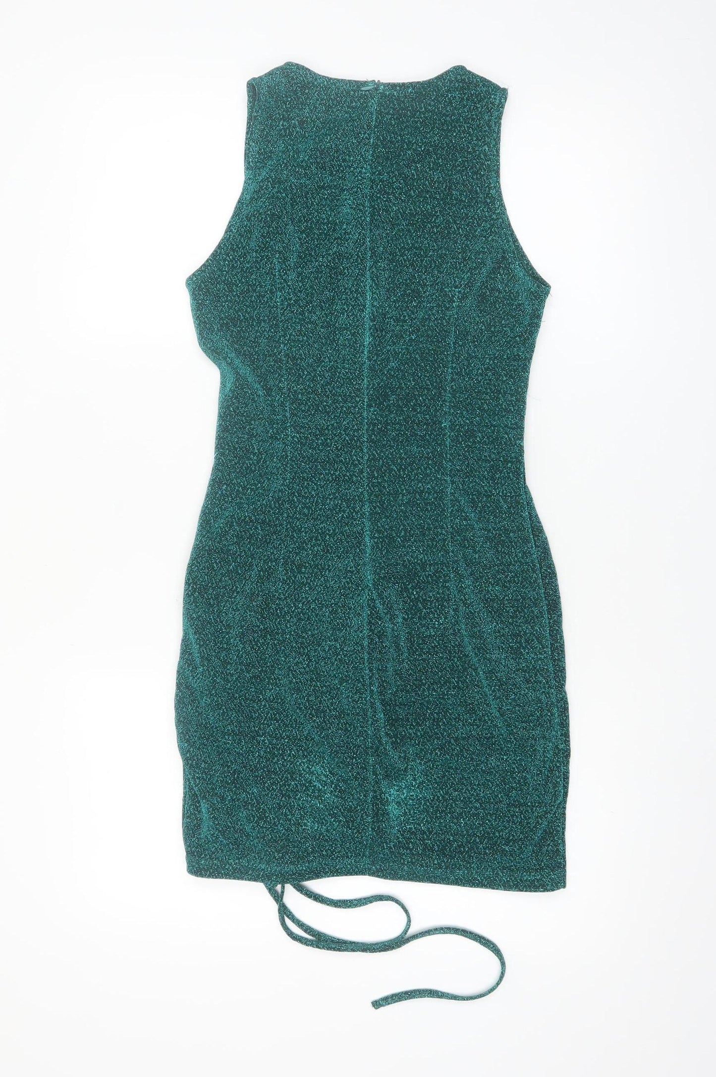 Saint Genies Women’s Green Glitter Ruched Bodycon Sleeveless Dress UK 6