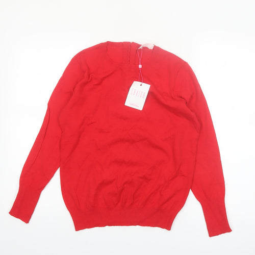 Savida Women Red Crew Neck Long Sleeve Pullover Jumper Size 12