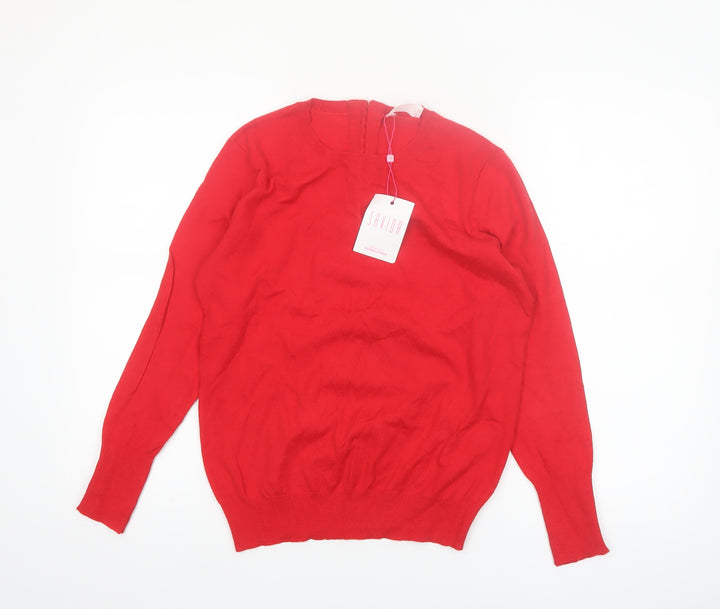 Savida Women Red Crew Neck Long Sleeve Pullover Jumper Size 12