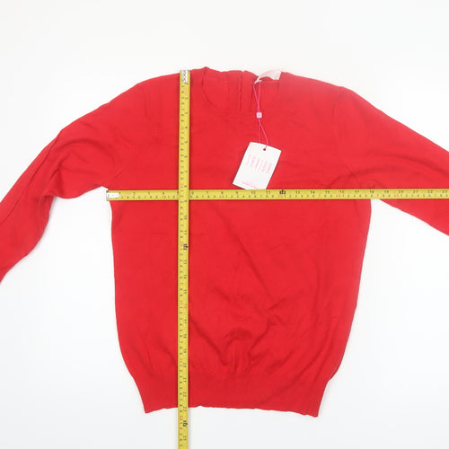Savida Women Red Crew Neck Long Sleeve Pullover Jumper Size 12