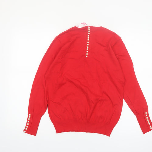 Savida Women Red Crew Neck Long Sleeve Pullover Jumper Size 12