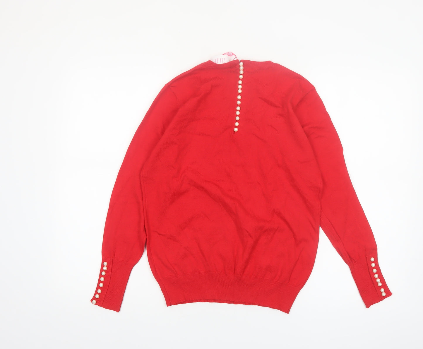 Savida Women Red Crew Neck Long Sleeve Pullover Jumper Size 12