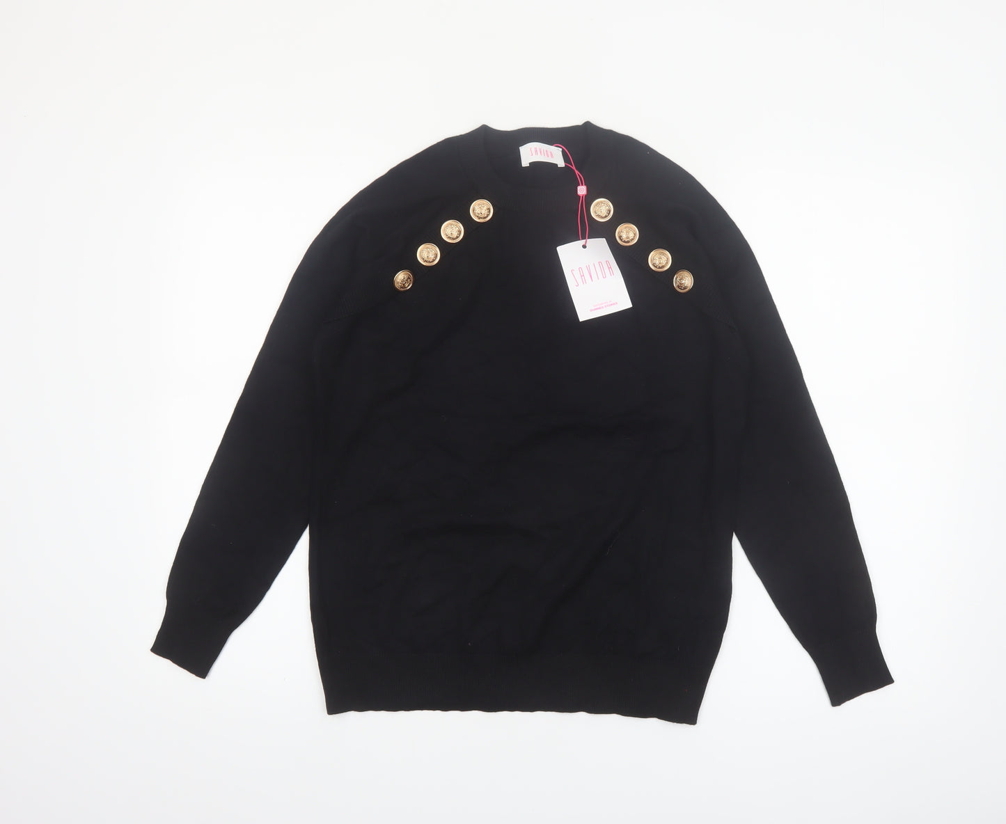 Savida Women's Black Button Detail Crew Neck Jumper Size 14