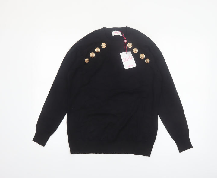 Savida Women's Black Button Detail Crew Neck Jumper Size 14