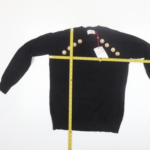 Savida Women's Black Button Detail Crew Neck Jumper Size 14