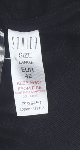 Savida Women Black Button Shoulder Crew Neck Pullover Jumper Size 14